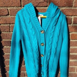 Delia's Women's M Medium Teal Cable knit Hooded Button Front Cardigan MSRP$39.50